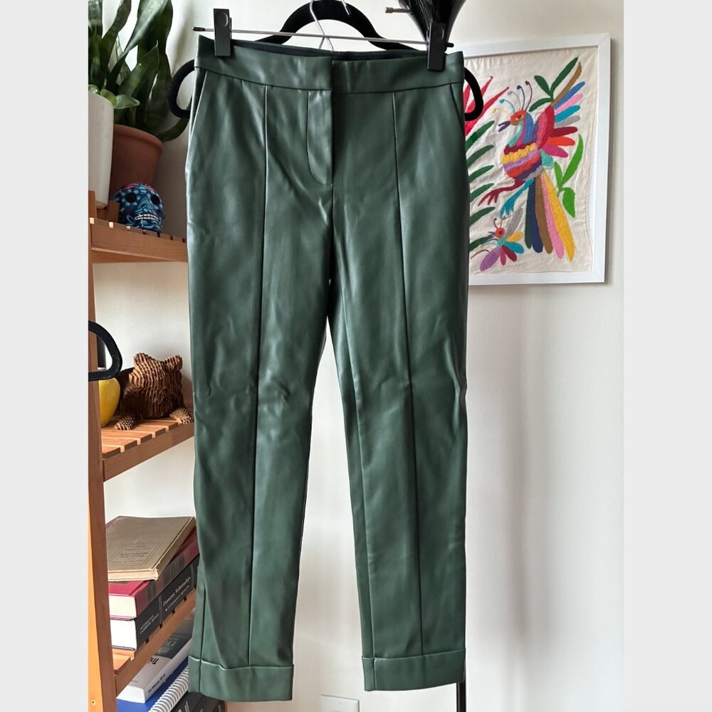 Ann Taylor Dark Green Faux Leather Petite Pants - Size 00P - Picture 2 of 4